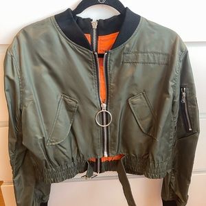 Zara Khaki Bomber with orange lining . Zara , size s/m